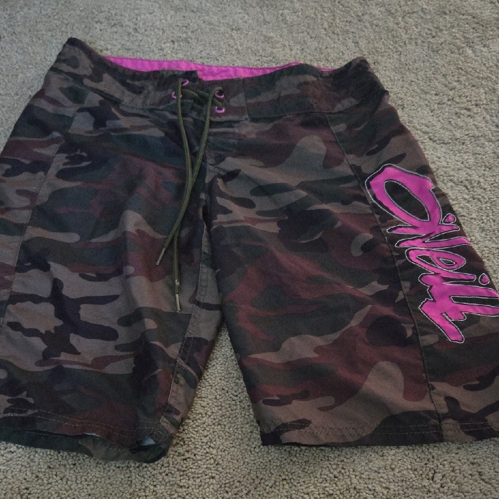 O'Neill Women's Board Shorts - Pink and Brown Camo Size 3